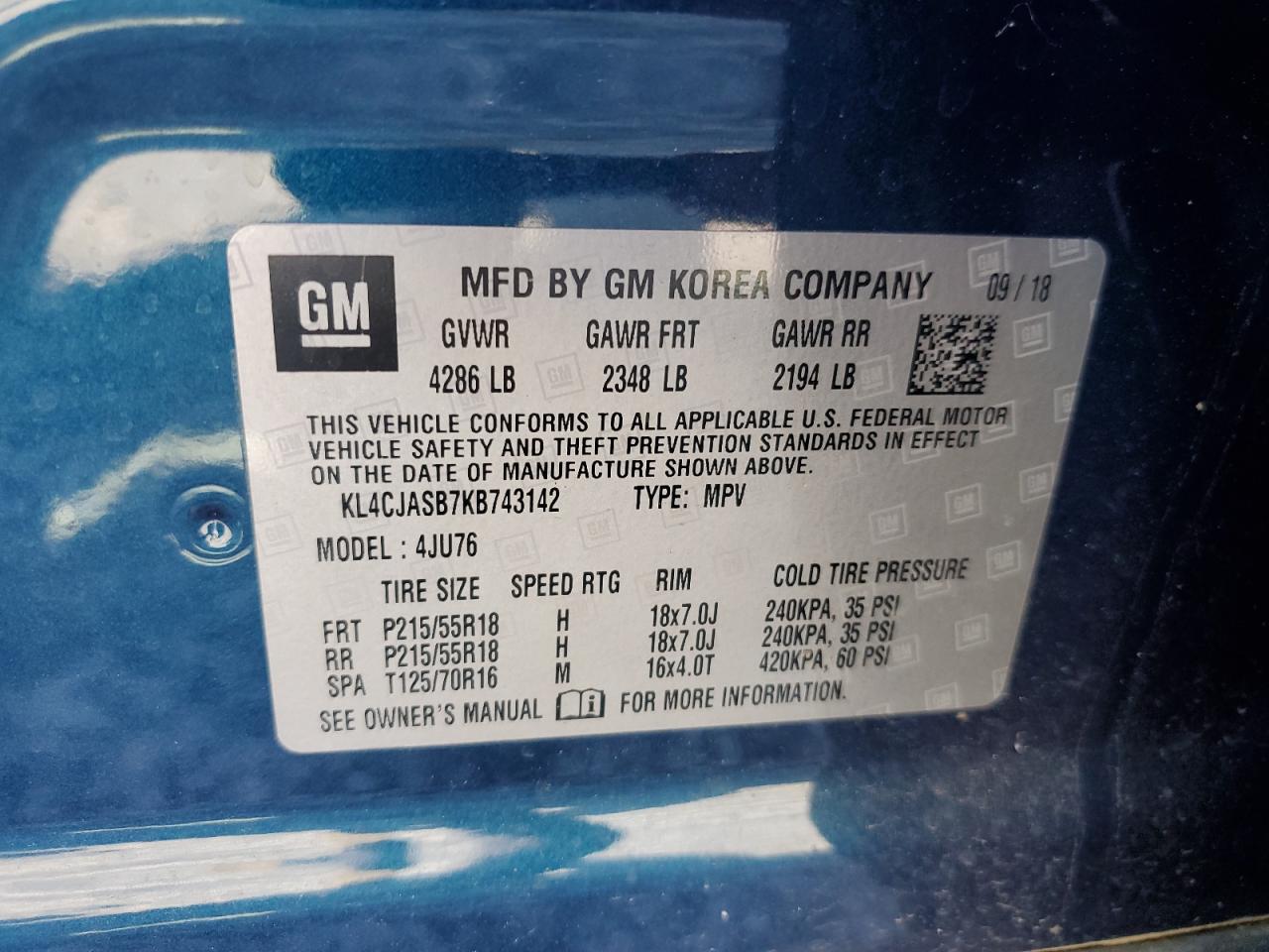 KL4CJASB7KB743142 2019 Buick Encore Preferred