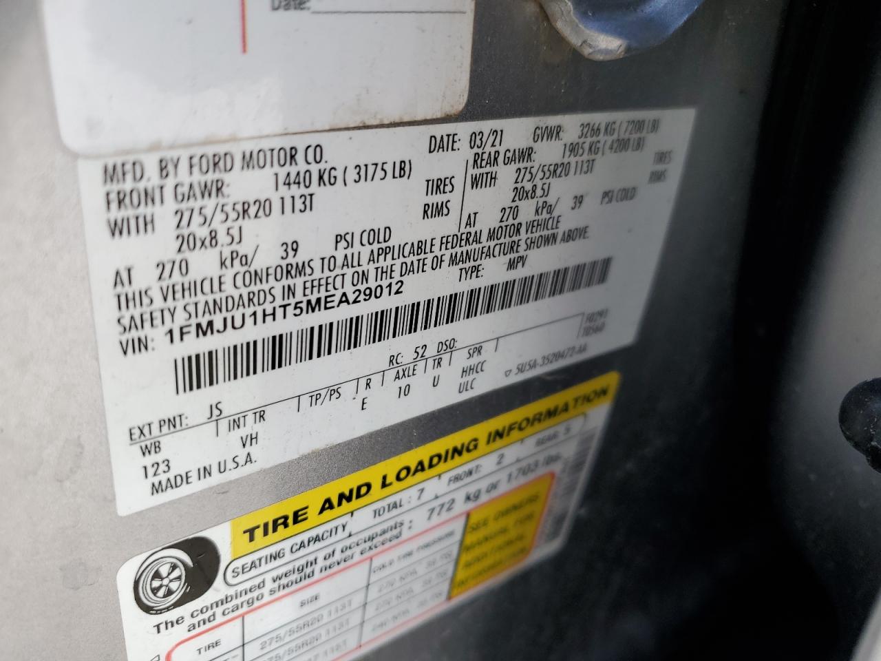 1FMJU1HT5MEA29012 2021 Ford Expedition Xlt