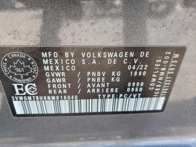 2022 Volkswagen Jetta Sel VIN: 3VWGM7BU6NM016040 Lot: 57280564