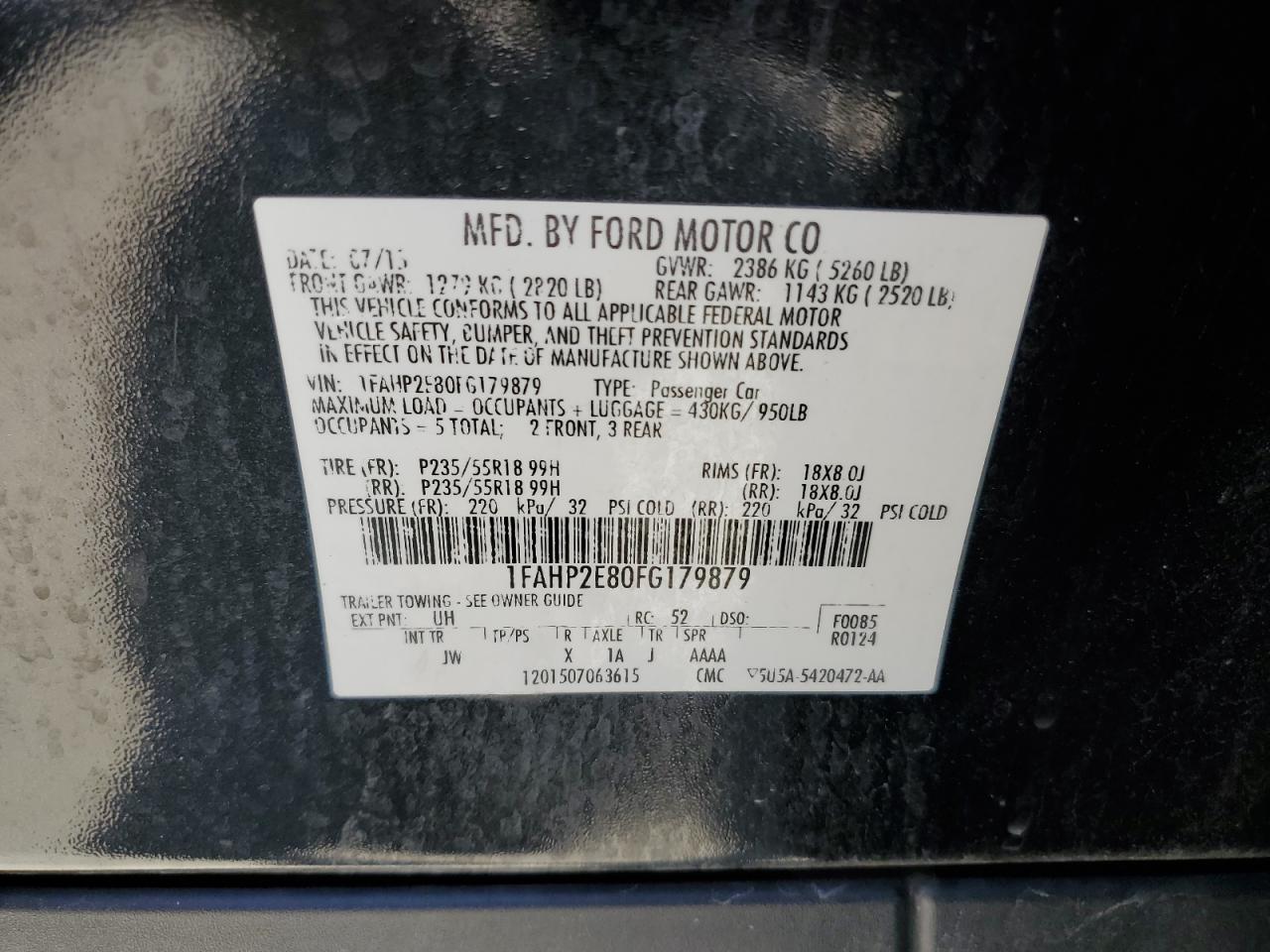 1FAHP2E80FG179879 2015 Ford Taurus Sel