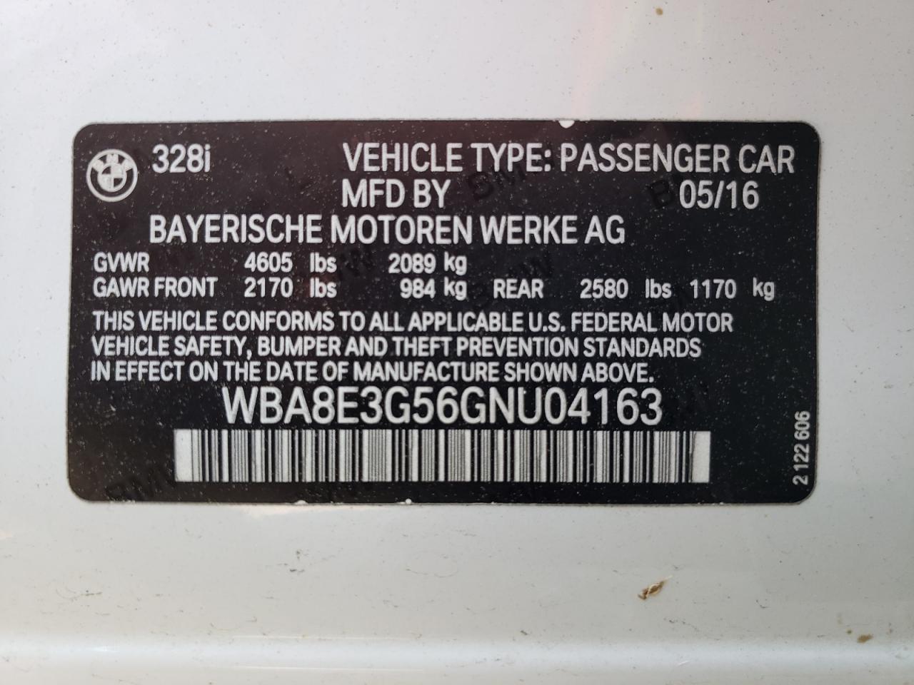 WBA8E3G56GNU04163 2016 BMW 328 Xi Sulev