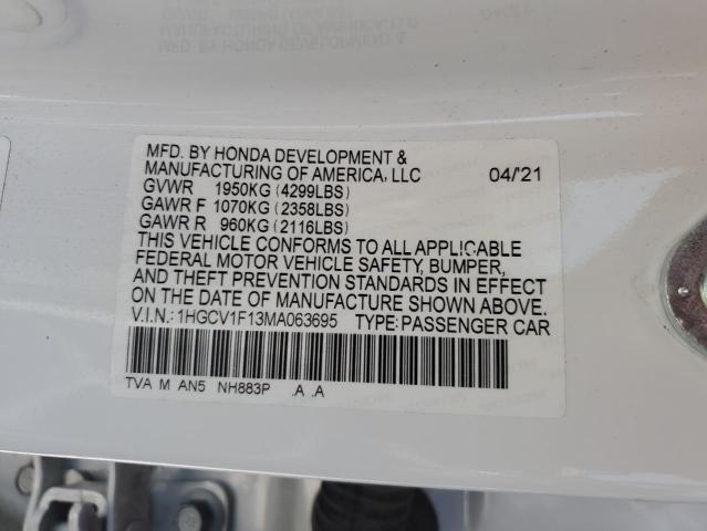 2021 Honda Accord Lx VIN: 1HGCV1F13MA063695 Lot: 60621414