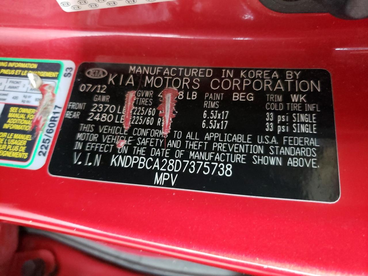 KNDPBCA28D7375738 2013 Kia Sportage Lx