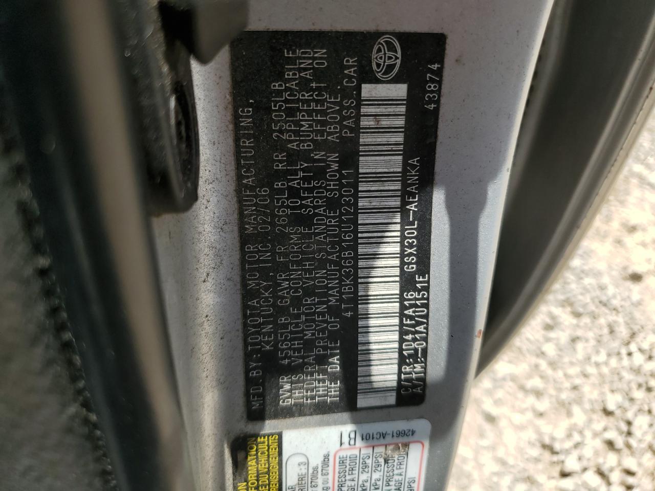 4T1BK36B16U123011 2006 Toyota Avalon Xl
