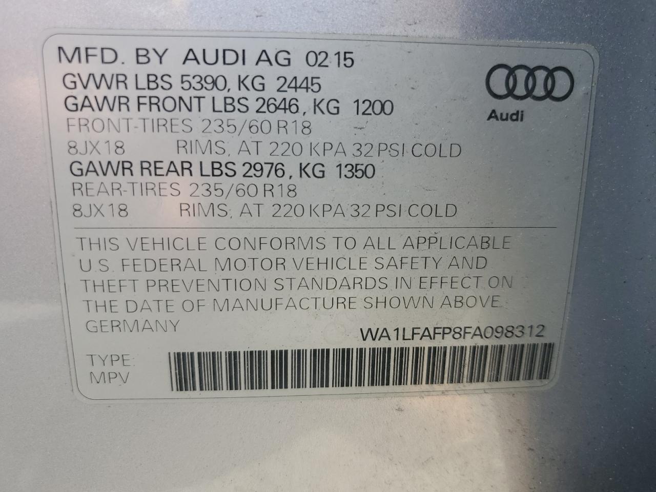 WA1LFAFP8FA098312 2015 Audi Q5 Premium Plus