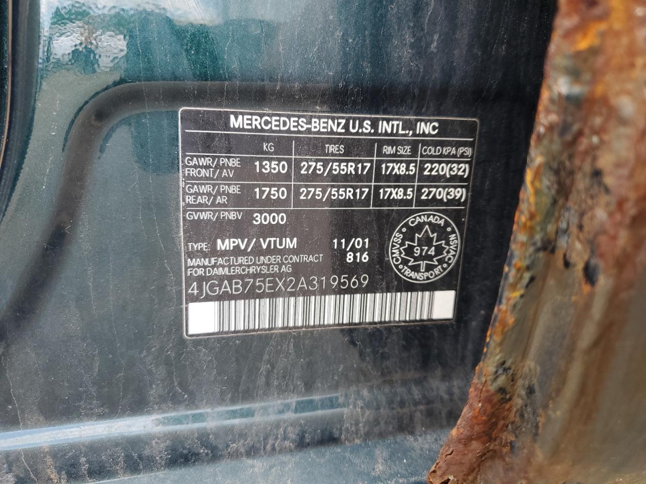 4JGAB75EX2A319569 2002 Mercedes-Benz Ml 500