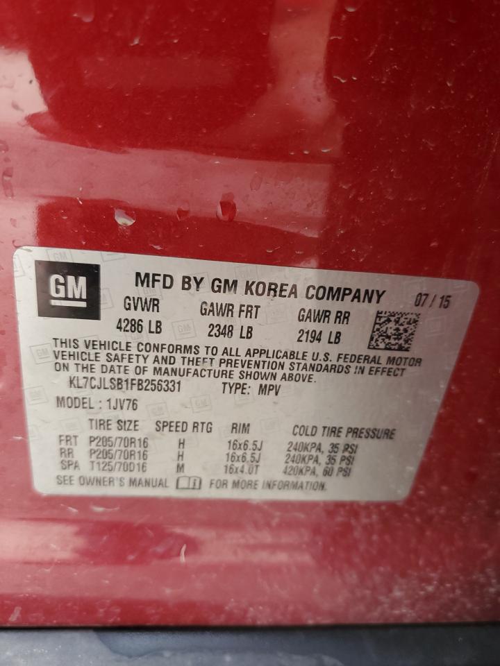 KL7CJLSB1FB256331 2015 Chevrolet Trax 1Lt