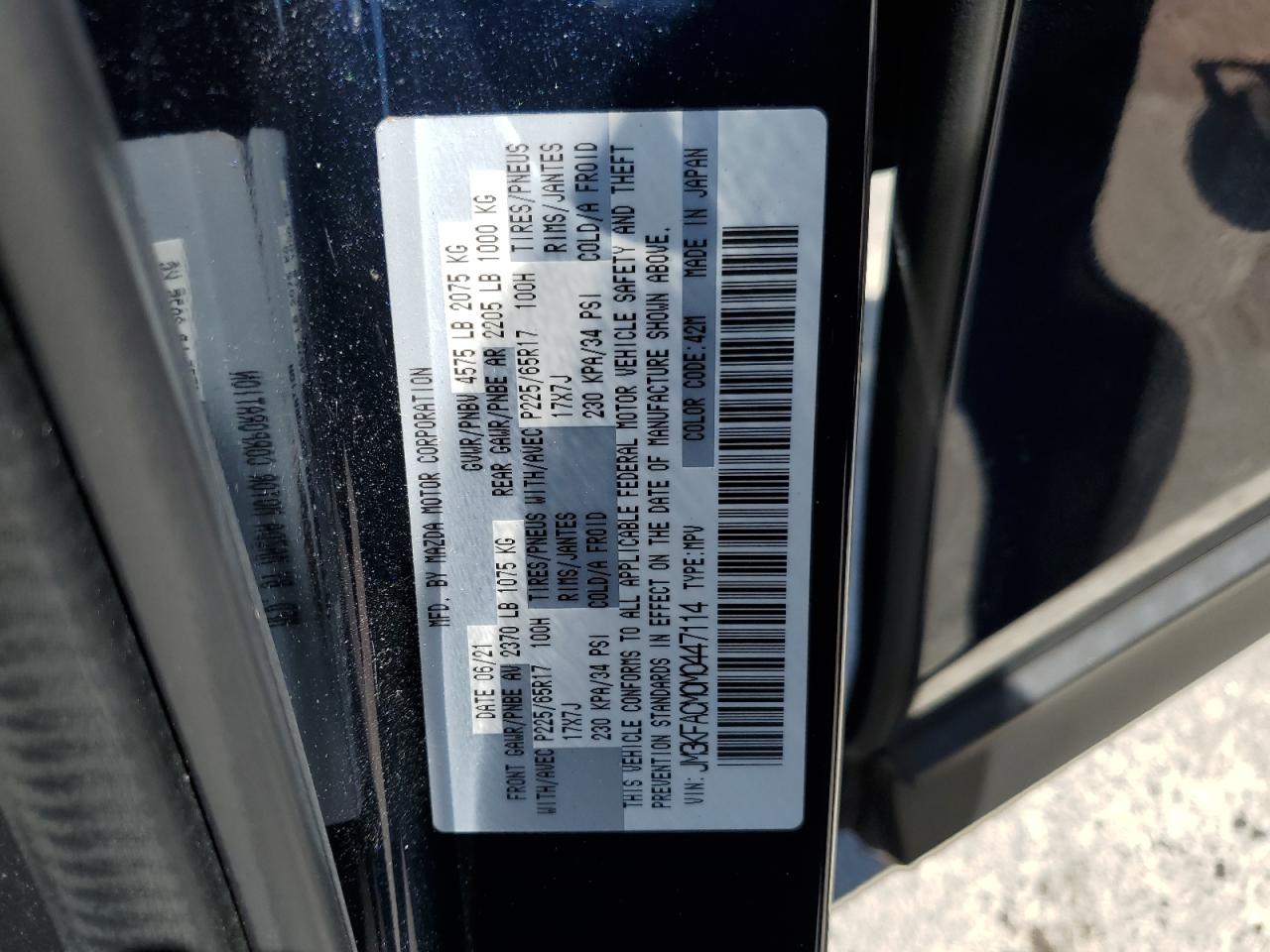 JM3KFACM0M0447114 2021 Mazda Cx-5 Touring