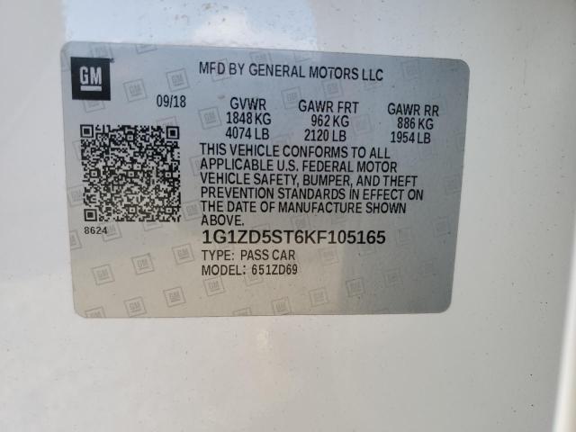 2019 Chevrolet Malibu Lt VIN: 1G1ZD5ST6KF105165 Lot: 60745964