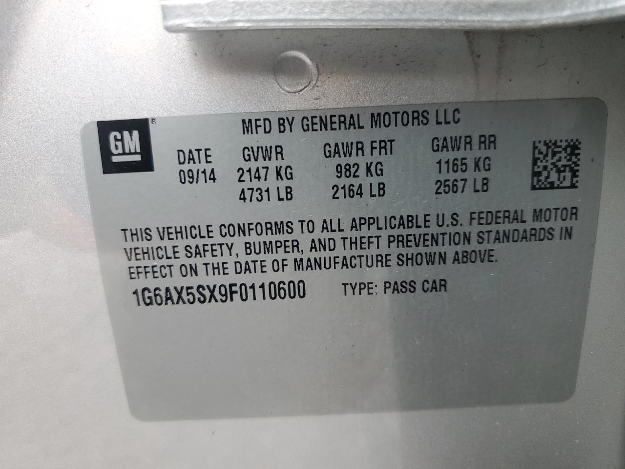 1G6AX5SX9F0110600 2015 Cadillac Cts Luxury Collection