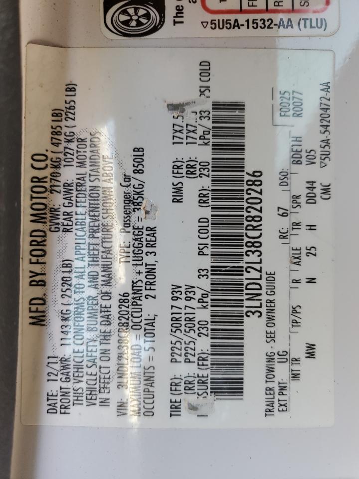 3LNDL2L38CR820286 2012 Lincoln Mkz Hybrid