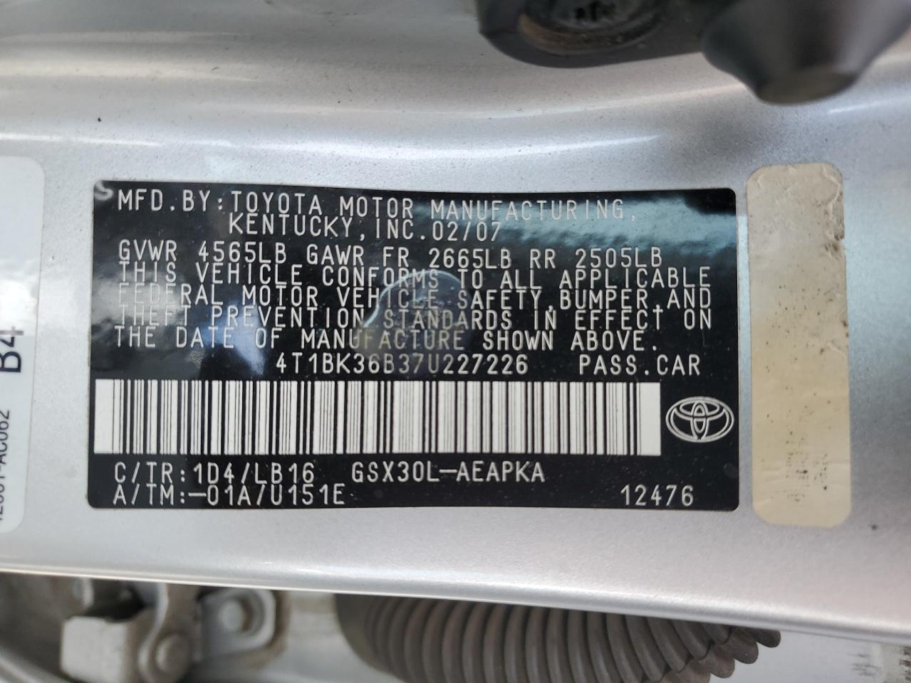 4T1BK36B37U227226 2007 Toyota Avalon Xl