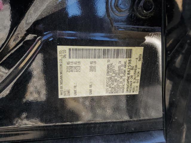 2010 Nissan Maxima S VIN: 1N4AA5AP9AC862598 Lot: 59093694