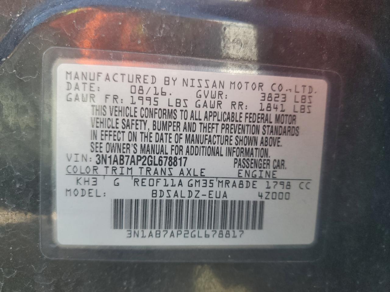 3N1AB7AP2GL678817 2016 Nissan Sentra S