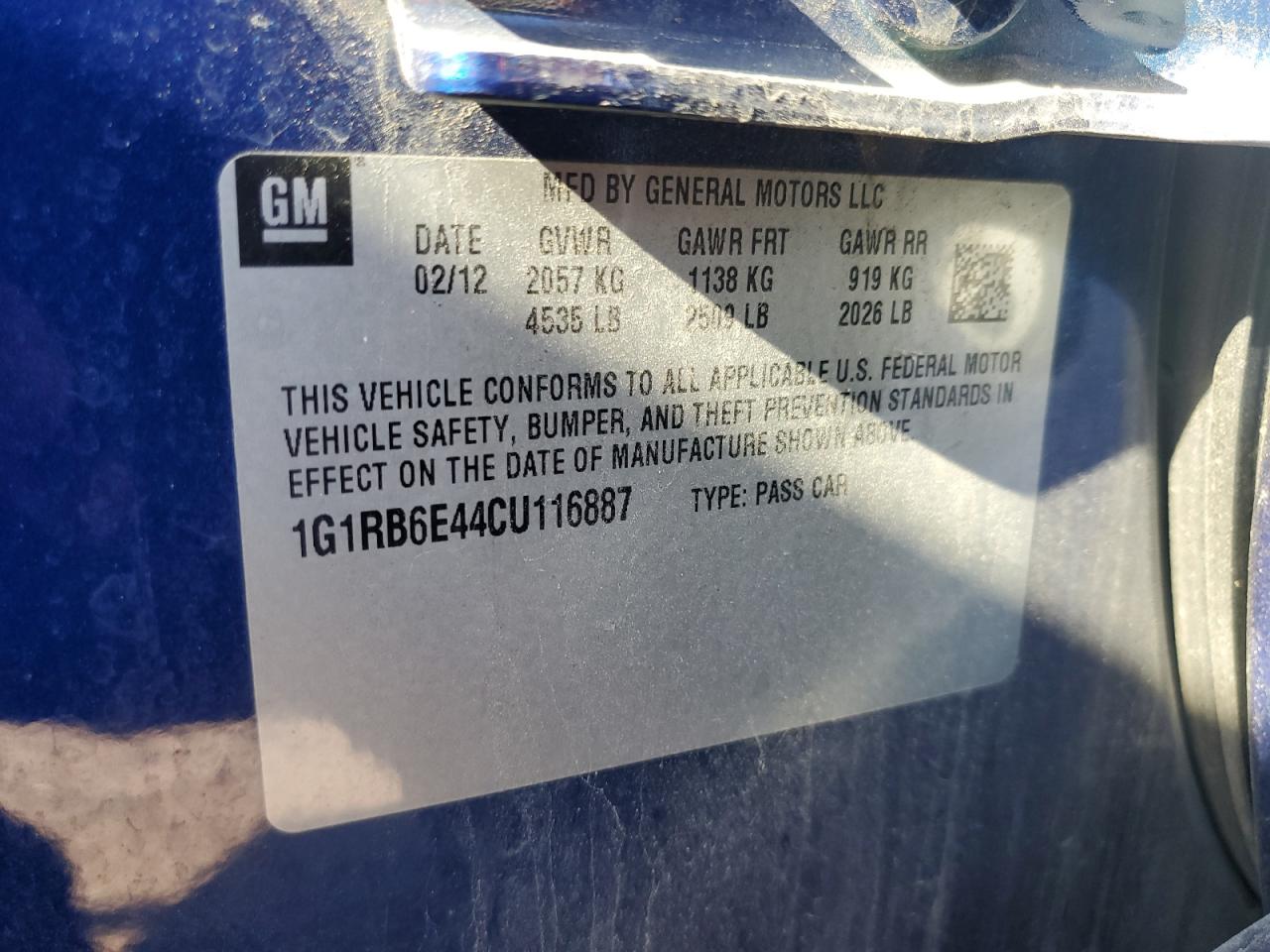 1G1RB6E44CU116887 2012 Chevrolet Volt