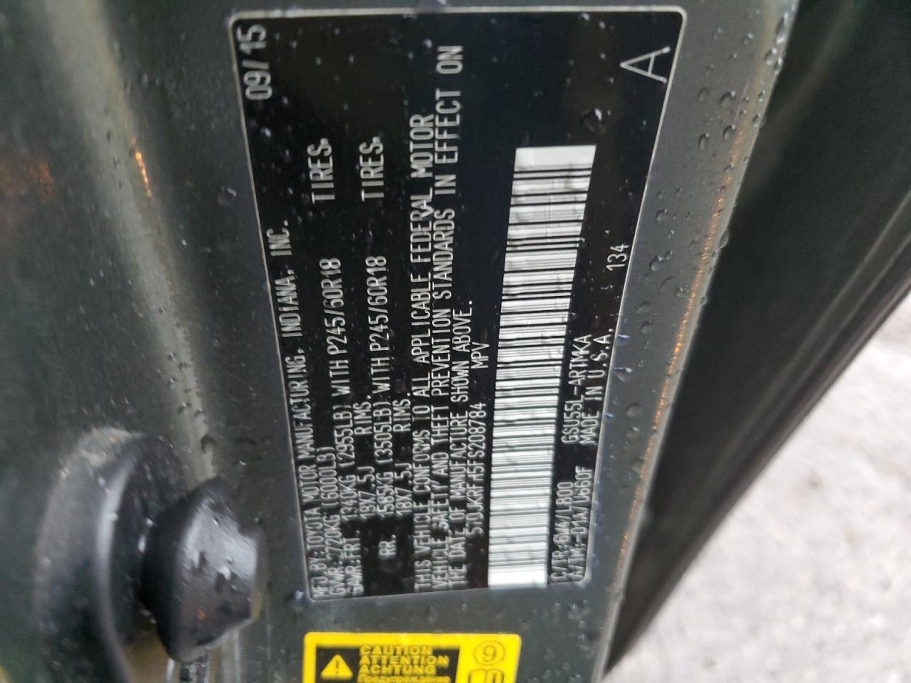 5TDJKRFH5FS208784 2015 Toyota Highlander Xle