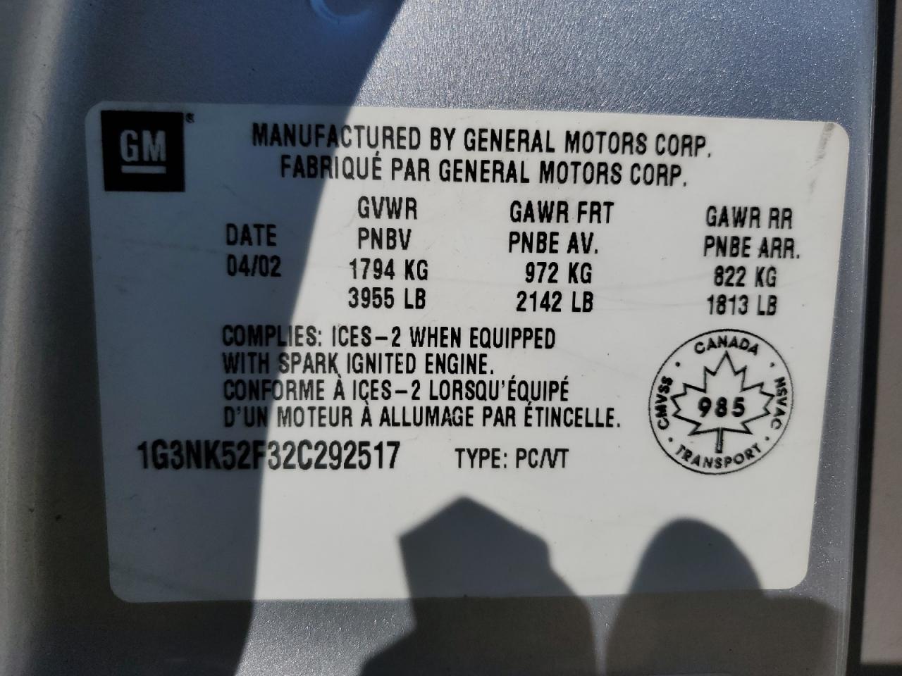 1G3NK52F32C292517 2002 Oldsmobile Alero Gx