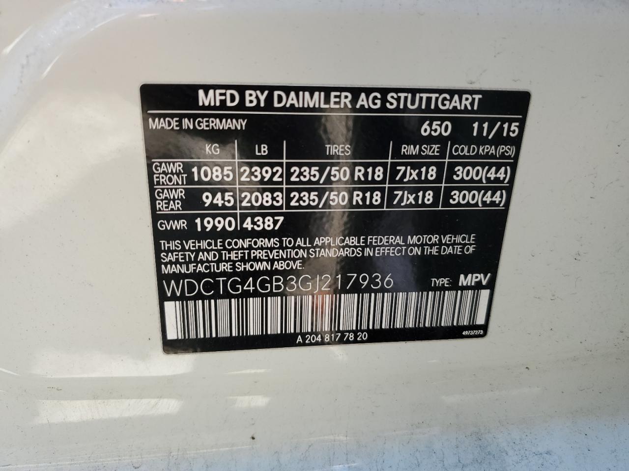 WDCTG4GB3GJ217936 2016 Mercedes-Benz Gla 250 4Matic