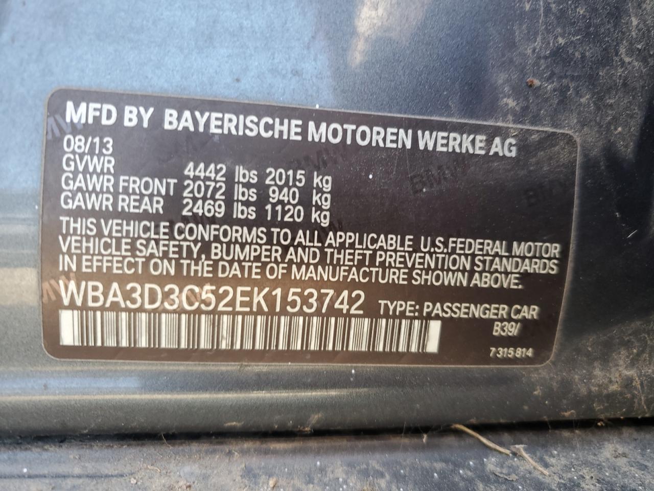 WBA3D3C52EK153742 2014 BMW 328 D