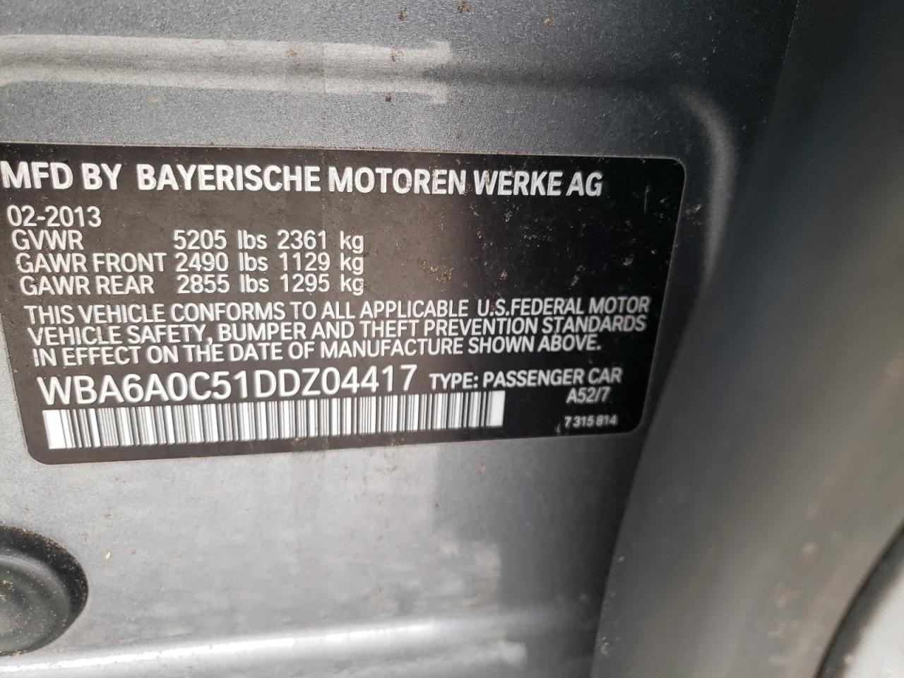 WBA6A0C51DDZ04417 2013 BMW 640 I