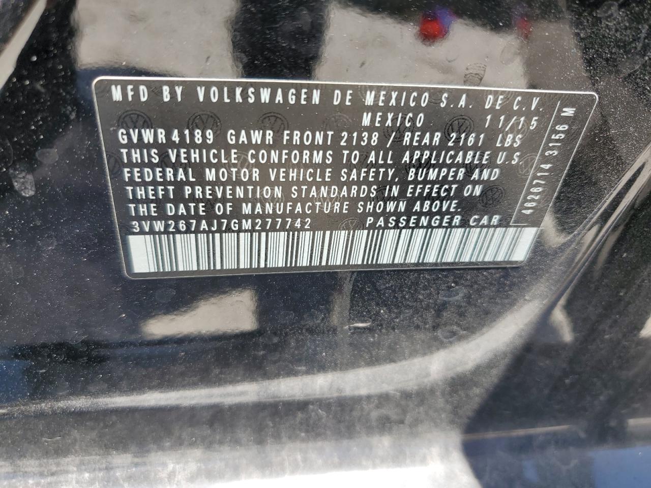 3VW267AJ7GM277742 2016 Volkswagen Jetta S