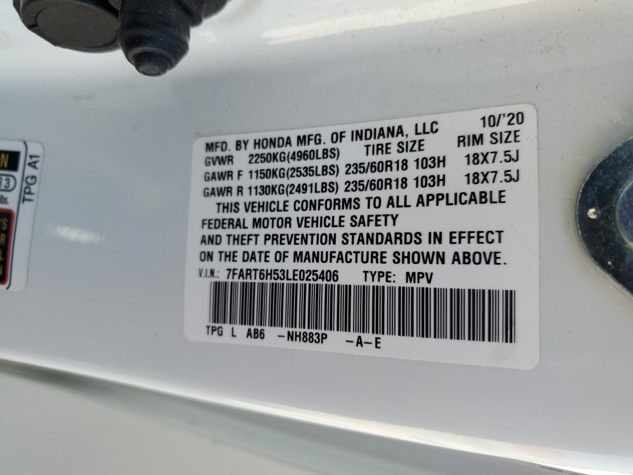 7FART6H53LE025406 2020 Honda Cr-V Ex