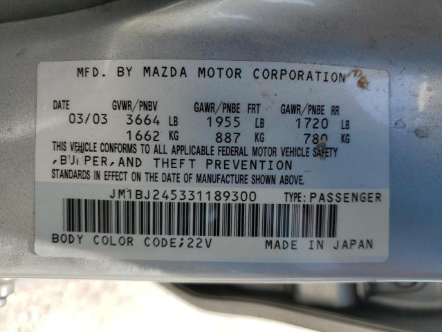 2003 Mazda Protege Pr5 VIN: JM1BJ245331189300 Lot: 61262534