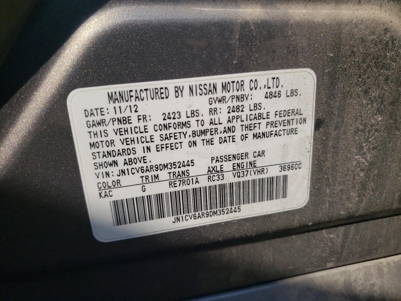 JN1CV6AR9DM352445 2013 Infiniti G37