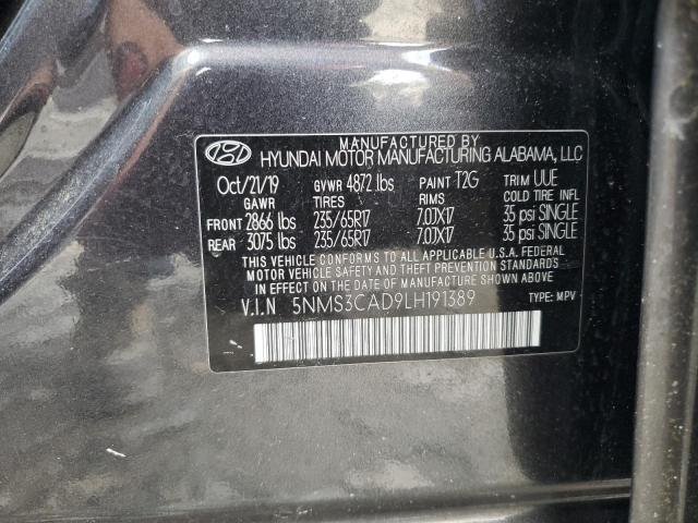 2020 Hyundai Santa Fe Sel VIN: 5NMS3CAD9LH191389 Lot: 57470204