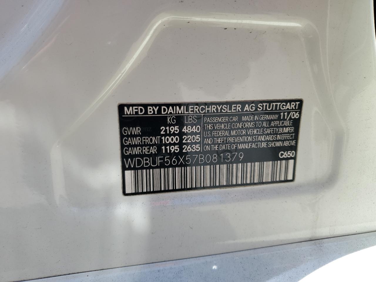 WDBUF56X57B081379 2007 Mercedes-Benz E 350