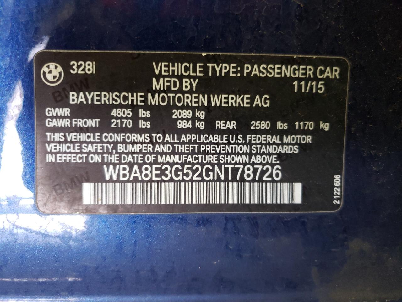 WBA8E3G52GNT78726 2016 BMW 328 Xi Sulev