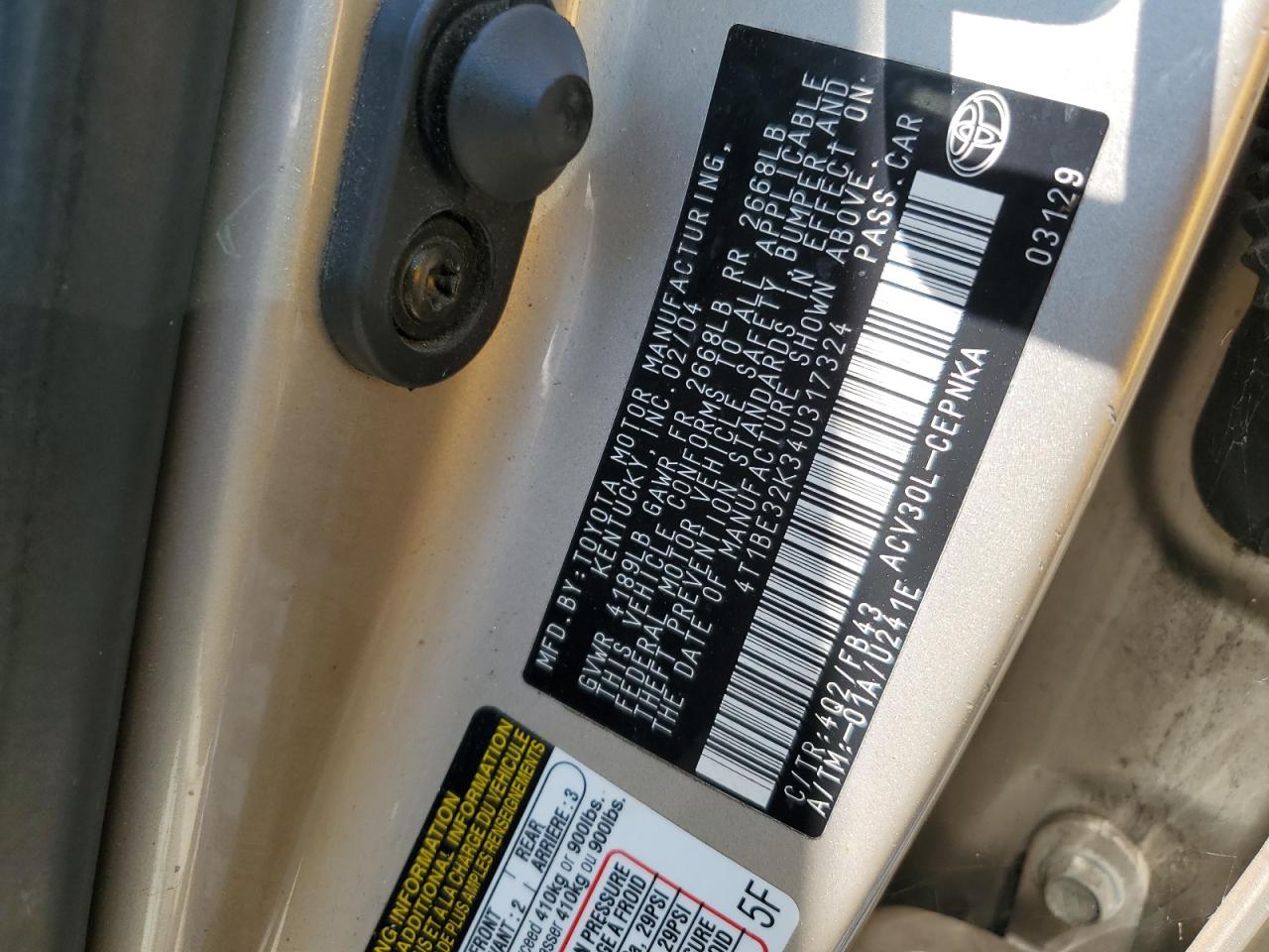 4T1BE32K34U317324 2004 Toyota Camry Le