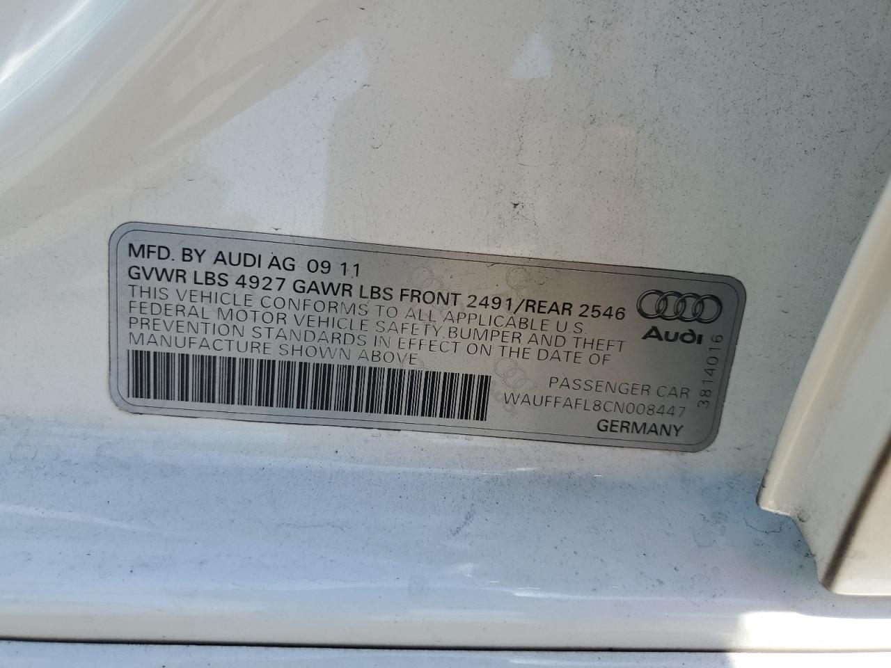 WAUFFAFL8CN008447 2012 Audi A4 Premium Plus