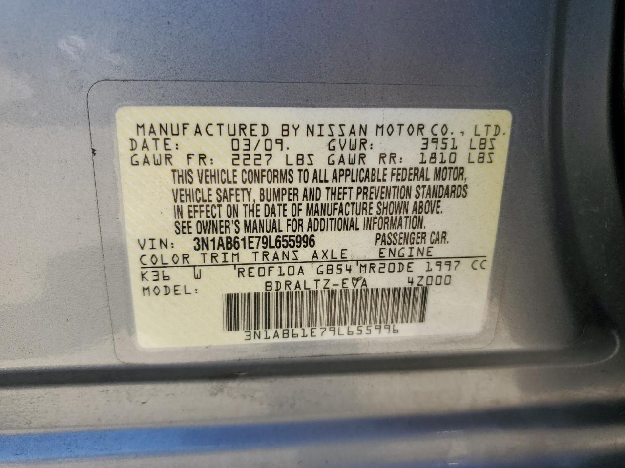 3N1AB61E79L655996 2009 Nissan Sentra 2.0