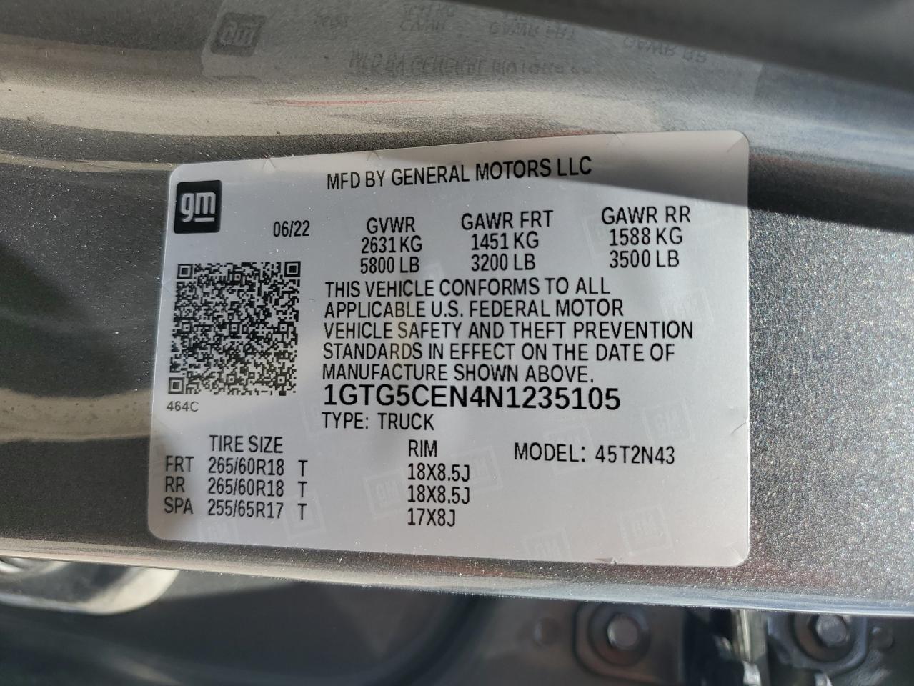 2022 GMC Canyon Elevation vin: 1GTG5CEN4N1235105