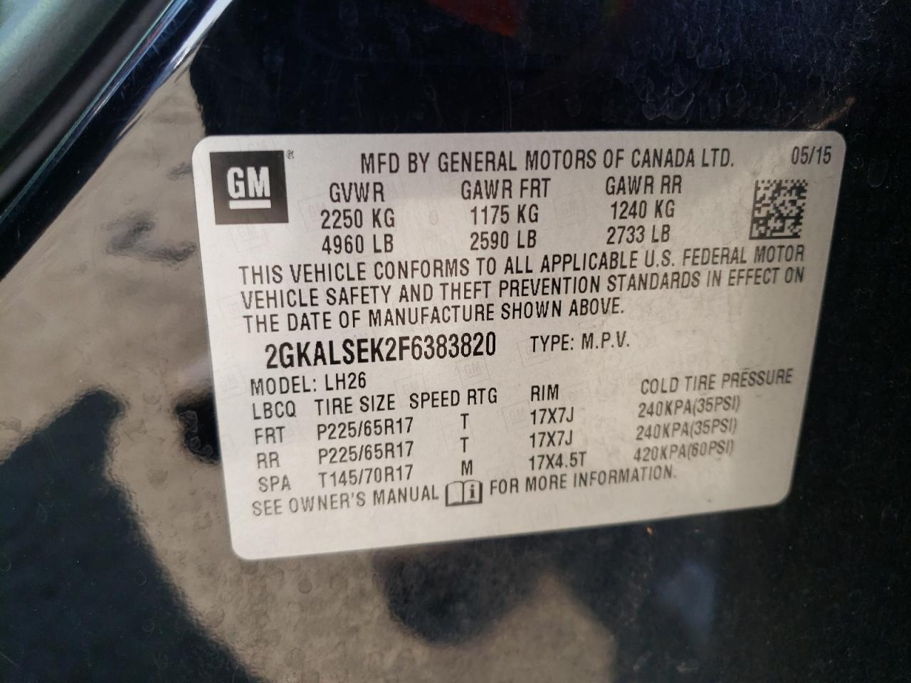 2GKALSEK2F6383820 2015 GMC Terrain Slt