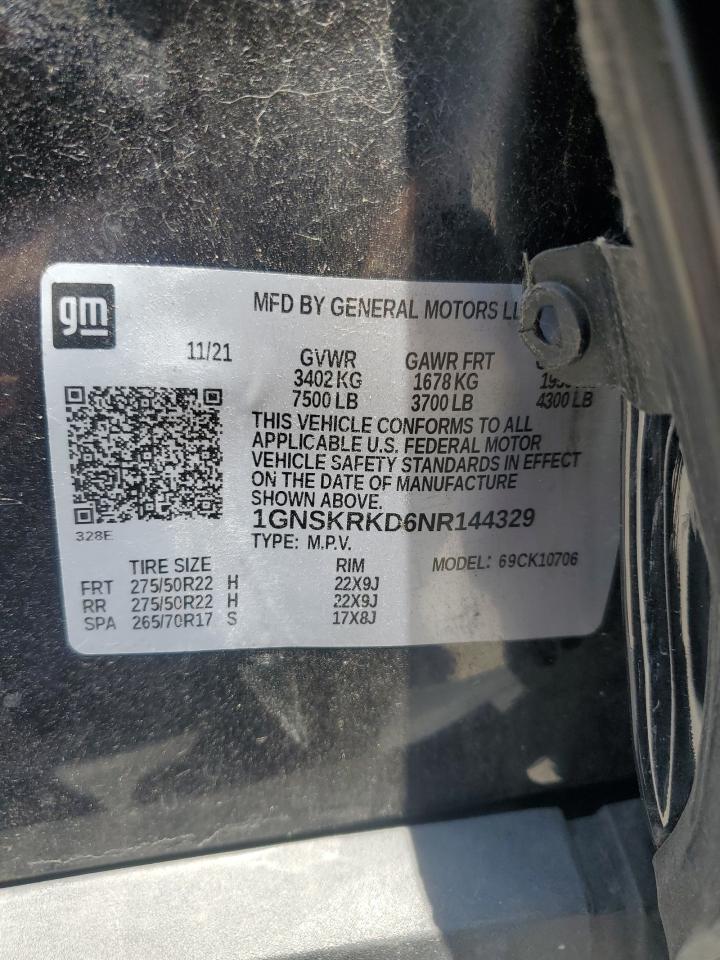 1GNSKRKD6NR144329 2022 Chevrolet Tahoe K1500 Rst