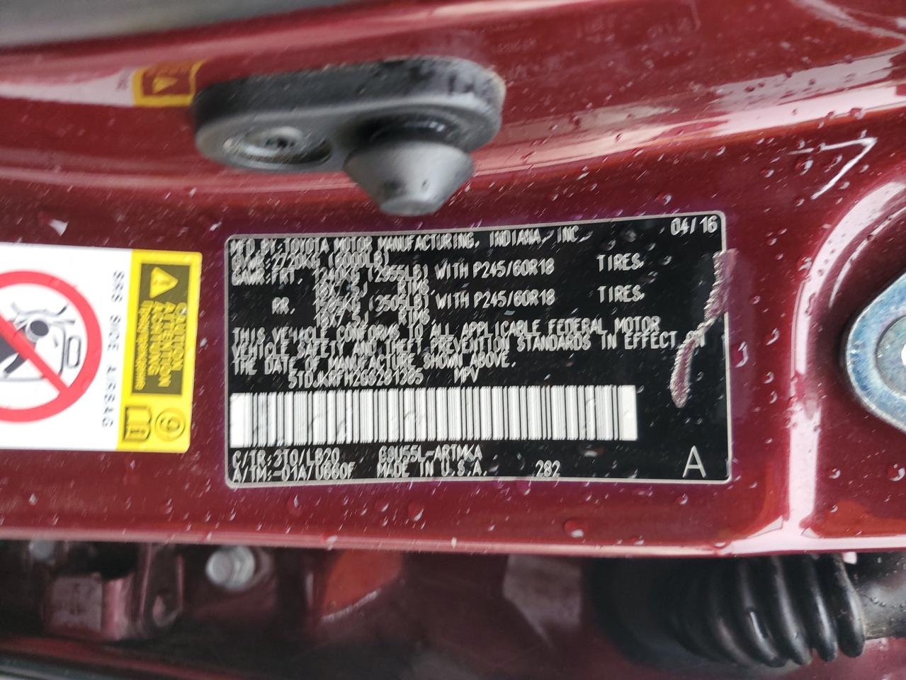 5TDJKRFH2GS281385 2016 Toyota Highlander Xle