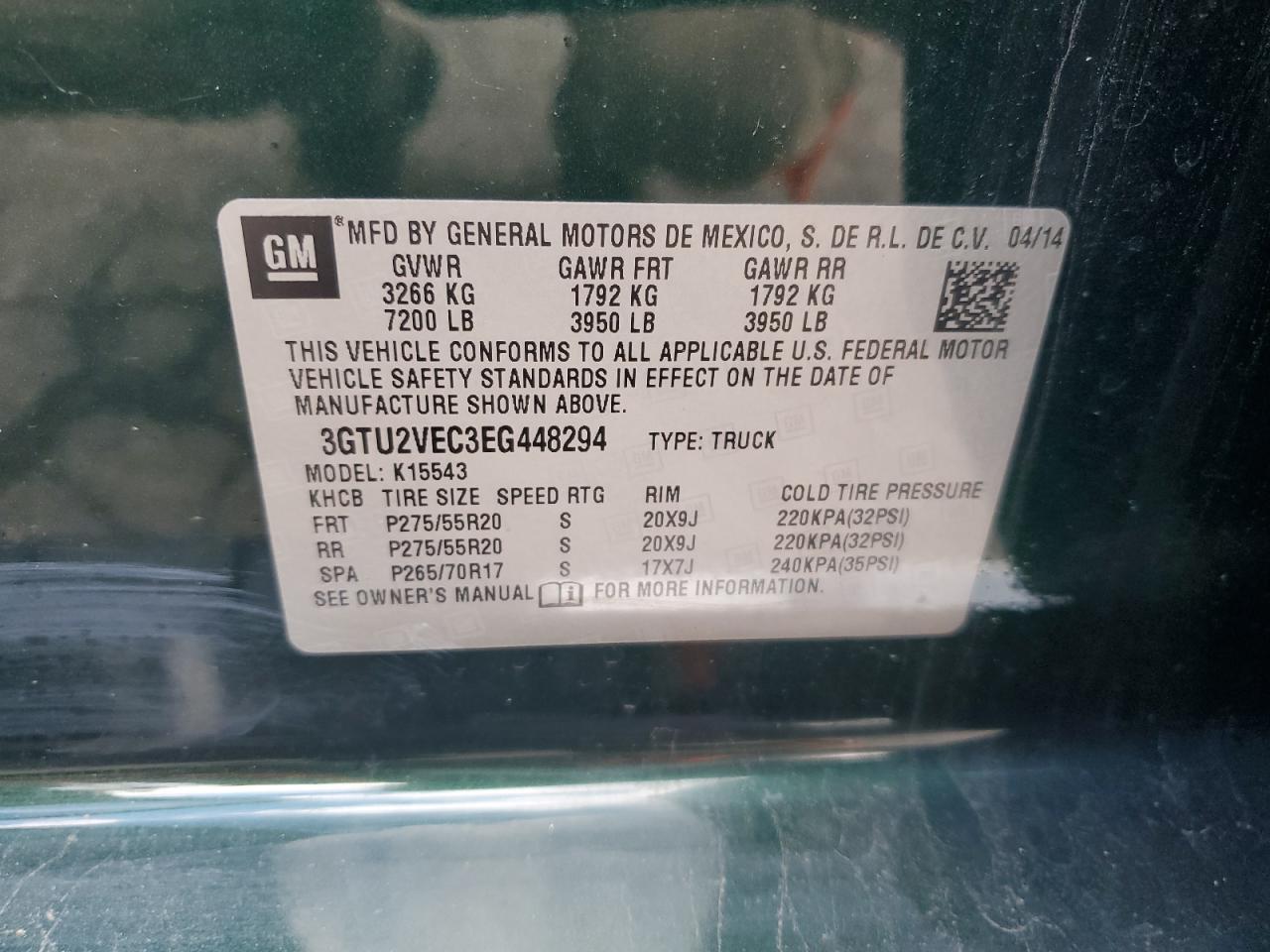 3GTU2VEC3EG448294 2014 GMC Sierra K1500 Slt