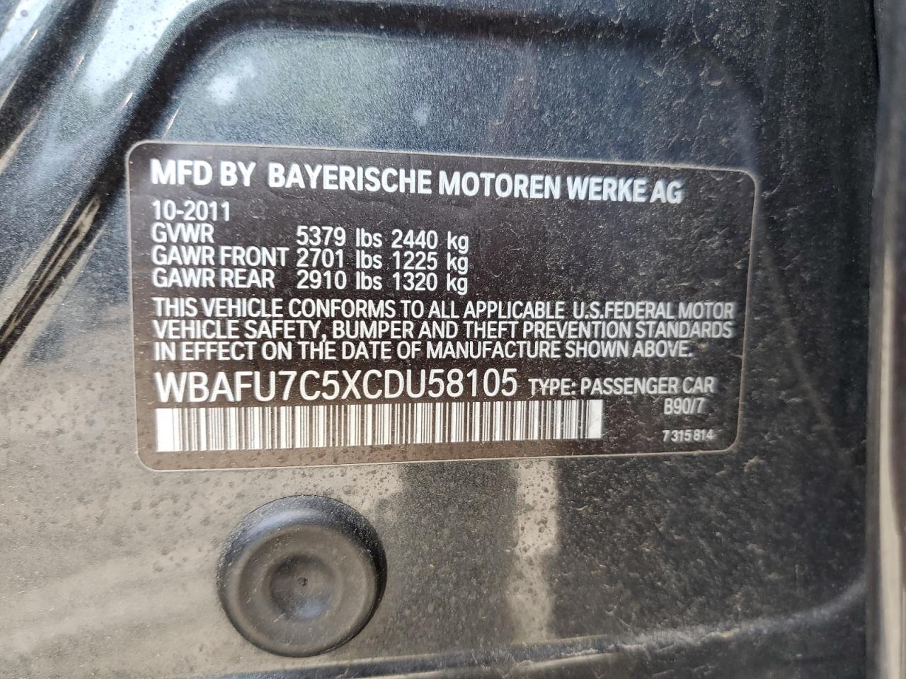 WBAFU7C5XCDU58105 2012 BMW 535 Xi