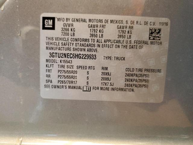 2017 GMC Sierra K1500 Slt VIN: 3GTU2NEC6HG229933 Lot: 60399824