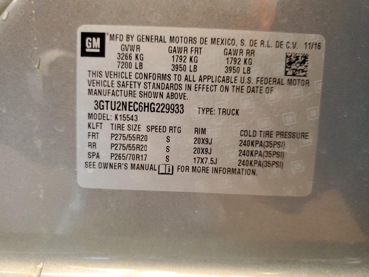 3GTU2NEC6HG229933 2017 GMC Sierra K1500 Slt