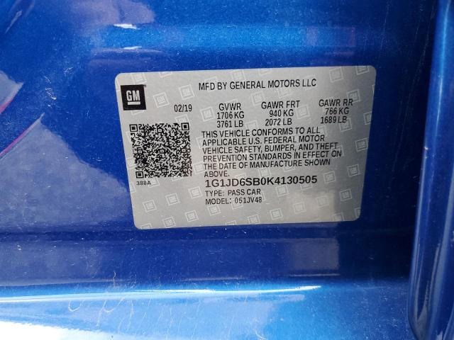 2019 Chevrolet Sonic Lt VIN: 1G1JD6SB0K4130505 Lot: 59707384