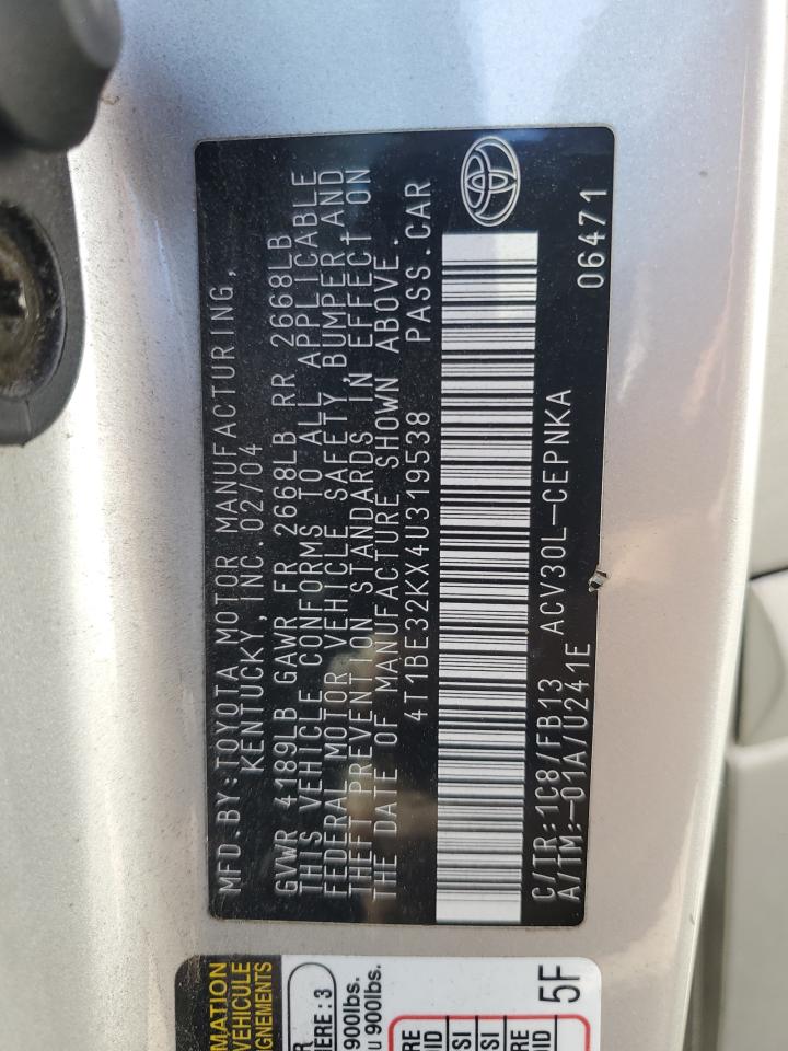 4T1BE32KX4U319538 2004 Toyota Camry Le