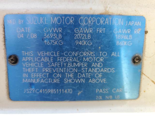 JS2YC415985111470 2008 Suzuki Sx4 Convenience