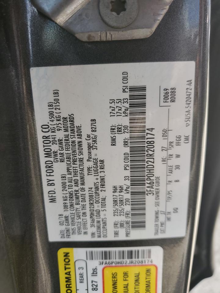 3FA6P0HD2JR208174 2018 Ford Fusion Se