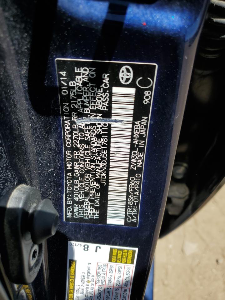 JTDKN3DU5E1781110 2014 Toyota Prius