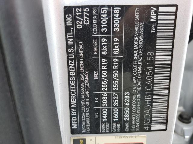 2012 Mercedes-Benz Ml 350 4Matic VIN: 4JGDA5HB1CA054158 Lot: 59030234