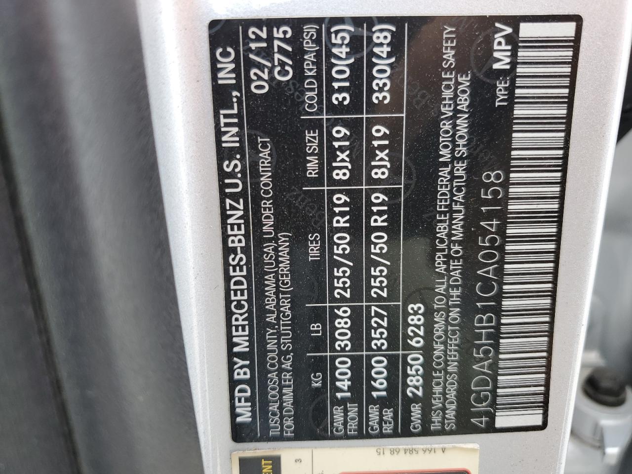 4JGDA5HB1CA054158 2012 Mercedes-Benz Ml 350 4Matic