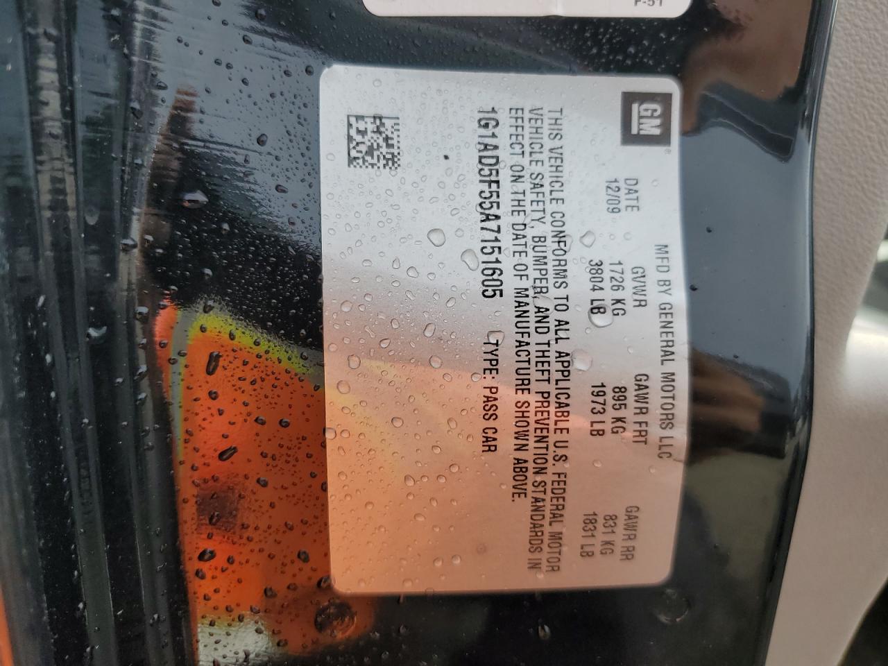 1G1AD5F55A7151605 2010 Chevrolet Cobalt 1Lt